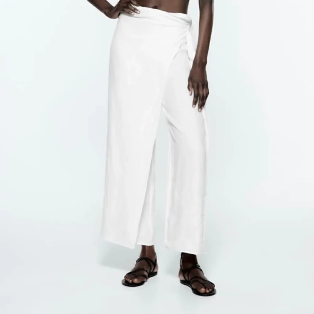 Zara 100% Linen Pareo Pants White